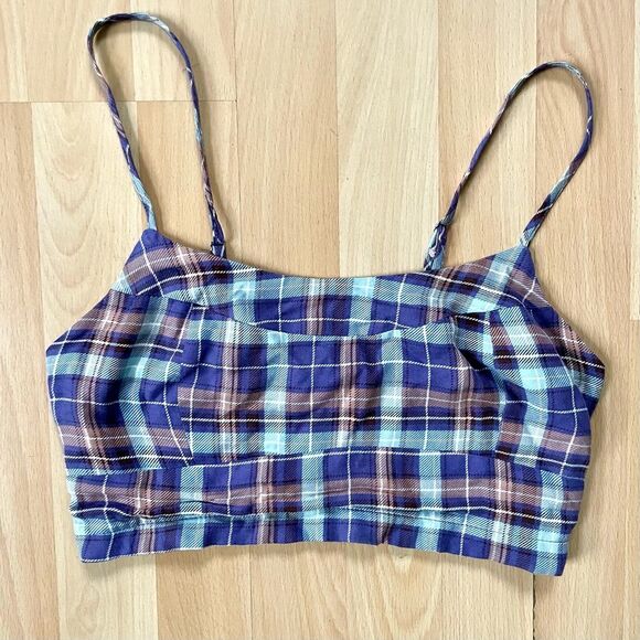 Plaid Cropped Cami Top in Sugarplum, Purple Blue Multi Size Small - Picture 5 of 9